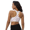 Back view of Infinite Hearts racerback longline sports bra in white. Compression fit with breathable support for high intensity training and movement.