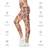 Model wearing Kaleidoscope Fields high waisted leggings with pockets. Bold butterfly print on yoga leggings, soft compression, perfect for workouts.
