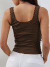 Back view of the Lace Detail Square Neck Tank in gray with lace trim and square neckline.