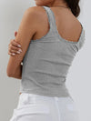 Back view of the Lace Detail Square Neck Tank in gray with lace trim and square neckline.