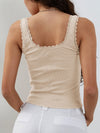 Back view of the Lace Detail Square Neck Tank in gray with lace trim and square neckline.