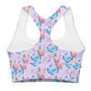 Back view of Lavender Butterfly Print Medium Impact Sports Bra. Provides medium support with a racerback design for flexibility, perfect for yoga, light exercises, or casual wear, combining grace with functionality.