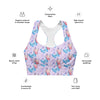 Lavender Butterfly Print Medium Impact Sports Bra with delicate butterfly design. Compression fabric and double-layered straps ensure a secure and comfortable fit, offering medium-impact support ideal for light workouts or everyday use.