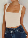 Front view of the Lovelet Square Neck Wide Strap Tank in white, featuring a clean square neckline and wide straps.