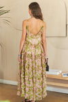 A graceful back view of the Mauve Sage Floral Tiered Cami Dress, showing its flowy back design and comfortable fit.