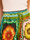 Detailed front view focusing on the top and waistband area of the printed shorts set.

