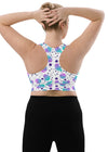 Large size back view of the Neon Cosmic White Racerback Sports Bra. Features a supportive and flexible racerback style, ensuring maximum comfort and support during high-intensity exercises.