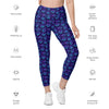 Text details of Neon Geometry Navy High Rise Gym Leggings with pockets. Stylish and functional gym leggings featuring neon geometric print and high-waisted fit.