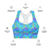 Neon Hearts Print Blue High Impact Sports Bra featuring vibrant neon hearts on blue fabric. Designed for high support and comfort, it’s perfect for gym workouts, yoga, and casual wear with a stylish, supportive fit.
