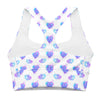 Back view of Neon Hearts White Racerback Longline Sports Bra with a stylish racerback design for extra mobility and freedom of movement during high-impact workouts or casual wear, offering maximum support.