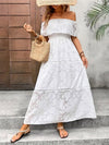 Front view of the off-shoulder short sleeve maxi dress, featuring a flowy silhouette and elegant off-shoulder neckline.