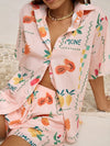 Casual and breathable peach button down set worn by model, captured from the front to show soft fabric, loose fit, and summer-ready design.