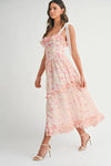  Front-facing look of Pink Floral Printed Midi Dress with a dreamy, feminine silhouette

