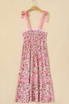 Front image of the pink floral square neck dress featuring a relaxed silhouette and casual charm—great for garden parties or everyday outings.