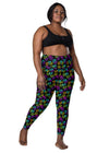 Plus-size model wearing Black Rainbow Melting Hearts High-Waisted Leggings, featuring tummy control, flexible fit, and breathable fabric for women’s workouts.