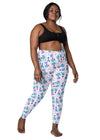 Plus-size woman wearing Cosmic Cats White High-Waisted Leggings. These leggings with pockets are designed for all body types, offering a stylish and practical fit.