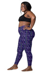 Plus size woman showing the side of Neon Rainbow Navy High Rise Leggings, designed with a double-layer waistband for extra support during intense workouts.