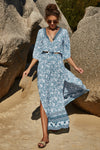 Model styled in the Printed Half Sleeve Top and Slit Skirt Set at a sunny outdoor location, ideal for summer gatherings.