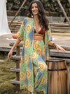 Side view of the Printed Half Sleeve Top and Wide Leg Pants Set, highlighting the flowy silhouette and intricate design.