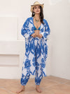 Model styled in the Printed Open Front Top and Pants Set, perfect for casual lounging or vacation wear.