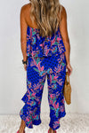 Back view of the Printed Tube Jumpsuit with a strapless design and flowy wide-leg silhouette.