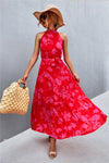 Another full front image of rose pink printed maxi dress highlighting sweetheart neckline and breezy design—perfect for everyday glam.