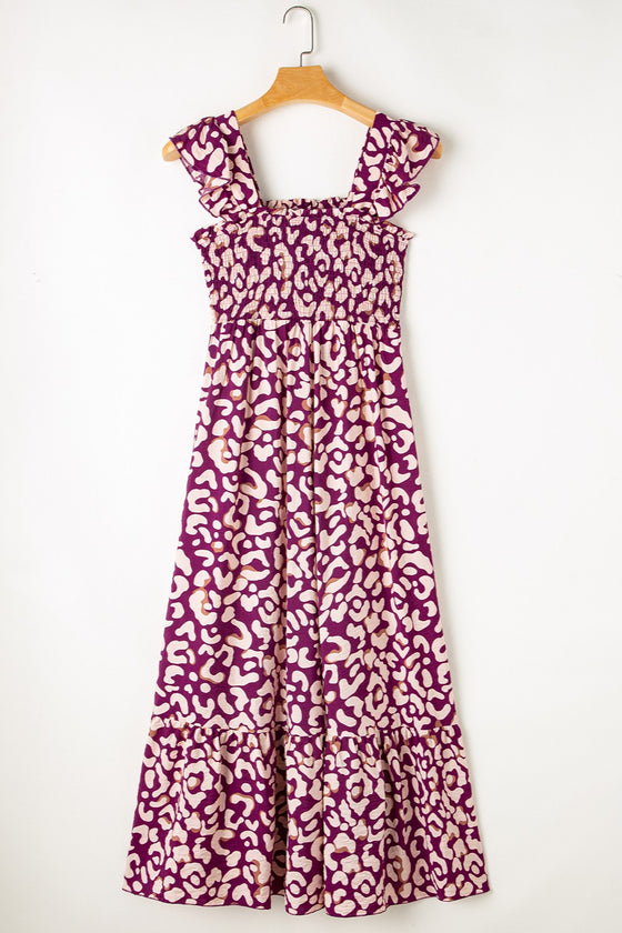 Side view of the Ruffled Printed Wide Strap Dress showcasing its breezy silhouette and wide straps.