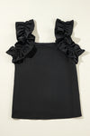 Front view of the Ruffled Square Neck Tank, showcasing ruffled straps and a structured square neckline.