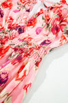 Close-up of the tie neckline on the Ruffled Printed Tie Neck Mini Dress, highlighting its elegant and versatile design.