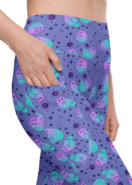 Women's Galaxy Cat Leggings | Slate Blue Leggings | Cori Michelle