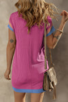 Back view of the Textured Round Neck Short Sleeve Dress, highlighting its casual silhouette.