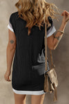 Back view of the Textured Round Neck Short Sleeve Dress, highlighting its casual silhouette.