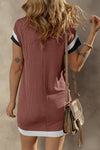 Back view of the Textured Round Neck Short Sleeve Dress, highlighting its casual silhouette.