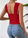 Back view of the Textured Square Neck Wide Strap Tank, highlighting its textured design and wide straps.