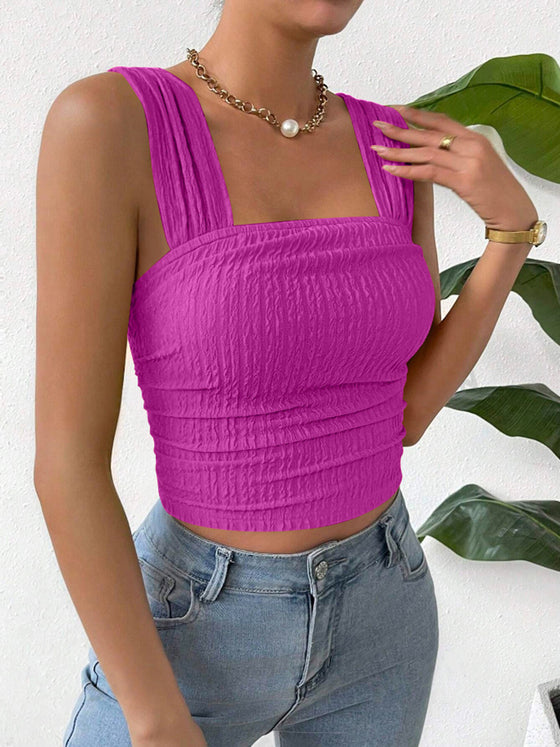 Front view of the Textured Square Neck Wide Strap Tank, highlighting its textured design and wide straps.