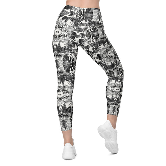 Back view of tiger print high rise gym leggings. Women's leggings with pockets, snug fit, and smooth waistband for yoga, workouts, and daily movement.