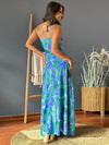 Back view of the Twisted Printed V-Neck Cami Dress with its elegant maxi length.