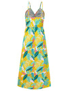 Back view of the Twisted Printed V-Neck Cami Dress with its elegant maxi length.