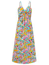 Front view of the Twisted Printed V-Neck Cami Dress with bold floral print and twisted neckline.