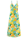 Front view of the Twisted Printed V-Neck Cami Dress with bold floral print and twisted neckline.