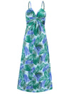  Front view of the Twisted Printed V-Neck Cami Dress with bold floral print and twisted neckline.