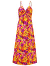 Front view of the Twisted Printed V-Neck Cami Dress with bold floral print and twisted neckline.