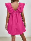 Back view of the V-Neck Cap Sleeve Mini Dress with its flattering A-line design.