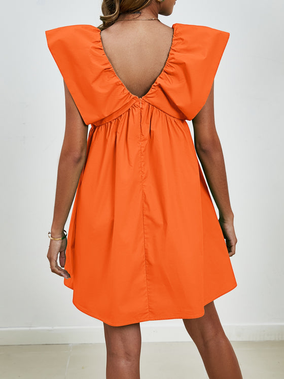 Back view of the V-Neck Cap Sleeve Mini Dress with its flattering A-line design.