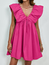 Front view of the orange V-Neck Cap Sleeve Mini Dress showcasing its flowy fit and cap sleeves.