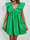 Front view of the orange V-Neck Cap Sleeve Mini Dress showcasing its flowy fit and cap sleeves.