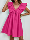 Front view of the orange V-Neck Cap Sleeve Mini Dress showcasing its flowy fit and cap sleeves.