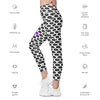 Side view and lips design on white compression leggings. Women's leggings with pockets, featuring bold pop art purple and black lips print.