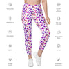 Text view of woman wearing Witchy Kitties Printed White high-waist leggings with pockets. Playful and magical cat print with a high-waisted, flattering fit for every occasion.