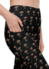 Close-up of Zen Frog black high-waisted leggings with all-over frog print and side pockets, perfect for yoga and workouts, offering comfort and functionality.